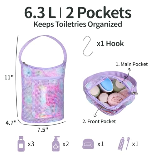 BrainyBees Kids Mesh Shower Caddy - Small Purple Mermaid Toiletry Bag