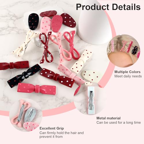 16 Pack Y2K Polka Dot Bow Hair Clips for Women & Girls - Non Slip Metal Barrettes