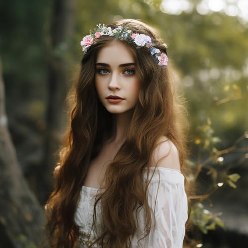 Vivivalue 52 Floral Headband Rose Crown Halo Headpiece