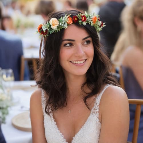 Orange Rose Flower Crown - Boho Floral Headband for Women