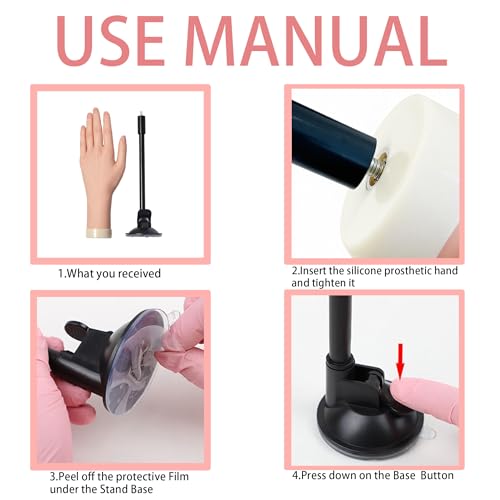 Pink Practice Hand for Acrylic Nails with Adjustable Holder