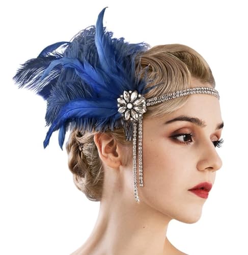 1920s Gatsby Feather Headband with Crystal Tassel - Flapper Hairpiece
