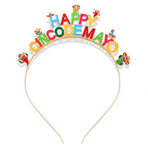 D HAPPY Cinco De Mayo Headbands for Women - Fiesta Hair Hoop with Sombrero, Chili, Cactus & Piñata