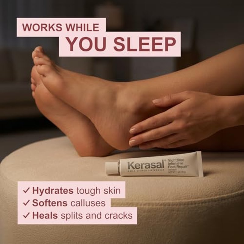 Kerasal Nighttime Intensive Foot Repair, Skin Healing Ointment for Cracked Heels and Dry Feet, 1 oz (Packaging May Vary)