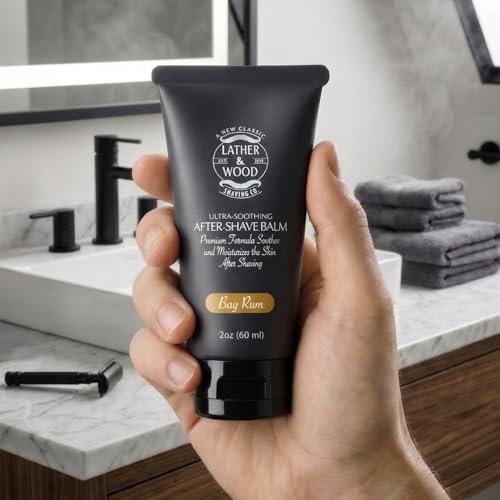 Lather & Wood Aftershave Balm - Bay Rum Scent for Men, 2oz