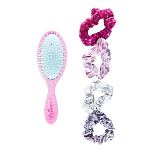 Pink Disney Junior Minnie Mouse Hair Accessory Set for Girls - 1 Brush + 4 Scrunchies