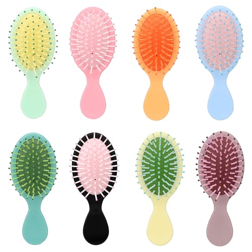 Mini Detangler Hair Brushes Pack - Soft Bristle Pocket Styling Comb for Men & Women, Travel-Friendly, 8 Colors