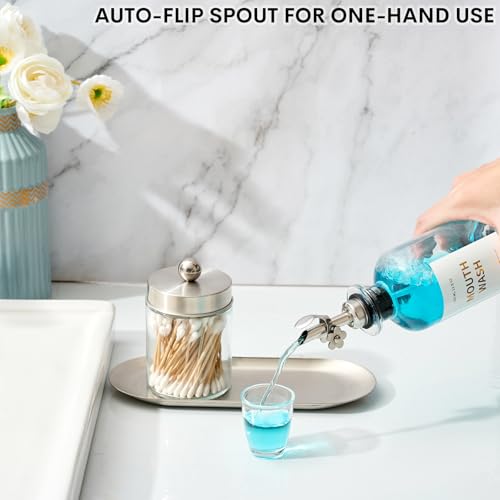 MUVEKA Silver Glass Mouthwash Dispenser Bottle with Auto Spout
