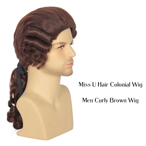 Brown Colonial Wigs for Men - Long Wavy Powdered Wig for Cosplay & Parties