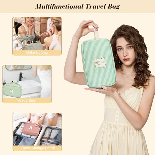 Personalized Red & White Stripes Makeup Bag for Teens - Initial H