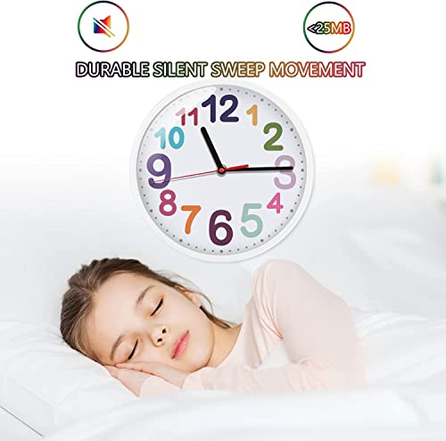 Silent 9-Inch Wall Clock for Kids - Colorful Quartz Design
