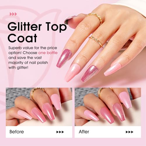 ROSALIND Jelly Pink Base Color Gel Polish Set with Sheer Nude & Sparkle Pink, 6 Colors + 2 Top Coats