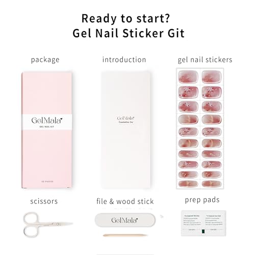 GelMala Semi Cured Gel Nail Strips - Celestial Grace, Floral Cat Eye