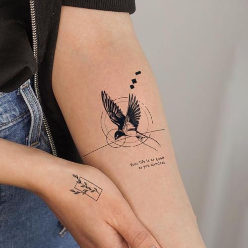 UBICA Semi Permanent Tattoos Large Stickers for Men & Women - Crown Weight Quotes & Flying Swallow Design, Waterproof & Lasts 2 Weeks