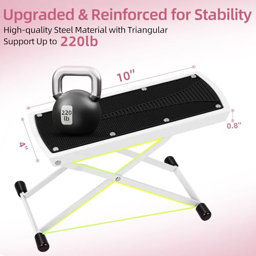 Neotidy Adjustable Pedicure Foot Rest, Foldable Non-Slip Metal Stool - White