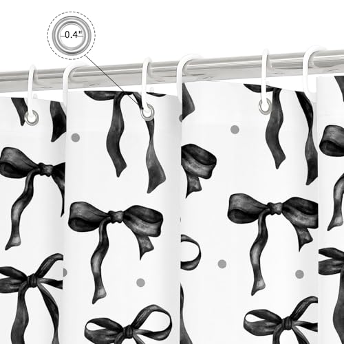 Cute Bow Shower Curtain - Black Aesthetic Waterproof 72x72
