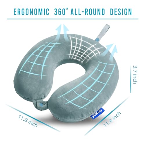 Memory Foam Travel Neck Pillow with Snap Strap - Gray Blue