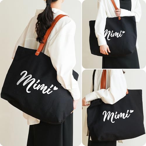 Lamyba Mother's Day Tote Bag with Makeup Bag - Gigi Nana Mimi Grandma Gift - Black - Mimi-Black