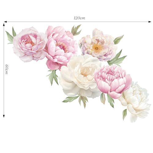 SHUCHING Peony Wall Decal - Large Pink Flower Sticker for Bedroom