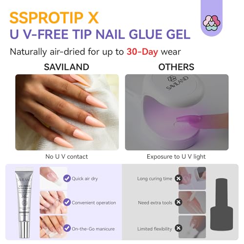 SAVILAND Long-Lasting Nail Glue Gel with Remover for Press-On Nails, No UV Needed
