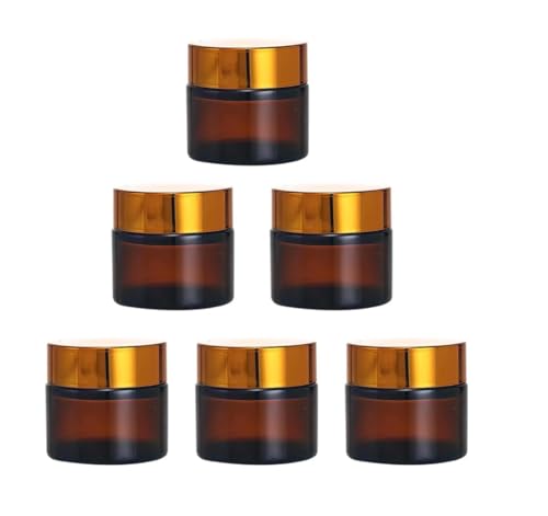 YORROR 2oz Amber Glass Cream Jar with Silver or Gold Lid - Travel-friendly, Refillable Cosmetic Container