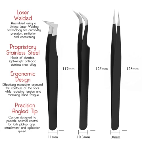 SIVOTE Black & Pink Lash Tweezers Set - 6 Pack for Volume & Isolation