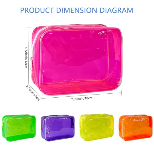 TotePrint 5-Piece Clear Makeup Bag Set with Zipper, Waterproof Travel Pouches in Pink/Yellow/Green/Purple/Orange