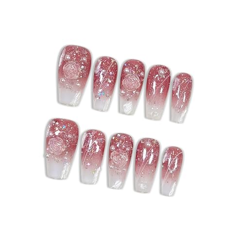 Hantyer Medium Coffin Press On Nails - Camellia Pink Gradient Gel Nails