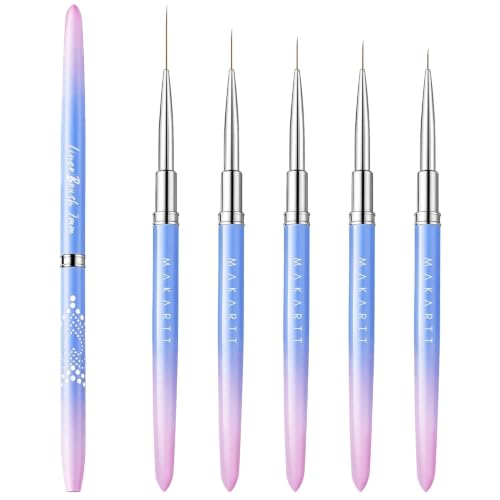 Makartt 5-Piece Nail Art Liner Brush Set with Caps for Gel Painting