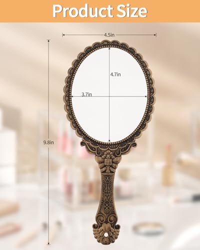 Vintage Handheld Makeup Mirror with Durable Handle - XPXKJ