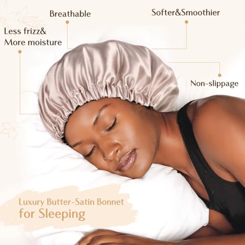 YANIBEST Adjustable Satin Bonnet - Reversible Silk-Feel Hair Wrap, Champagne