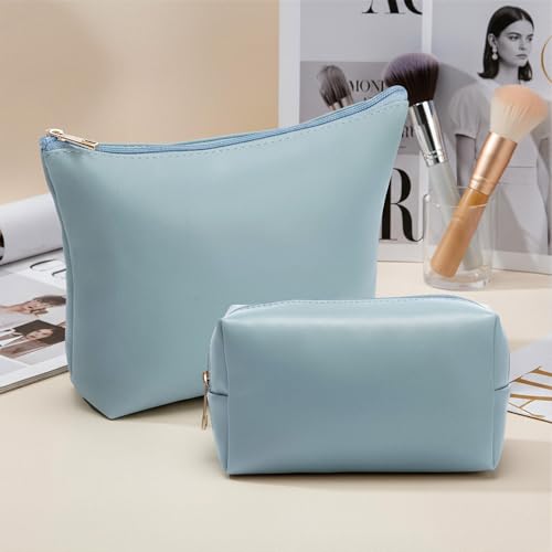 Kigeli 2-Pack Blue Waterproof PU Leather Makeup & Toiletry Bags