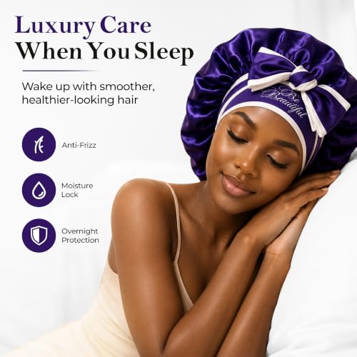 Purple Silk Sleep Bonnet for Hair Protection & Frizz Control - Adjustable Tie