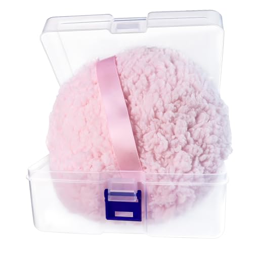 Quadafy Pink 6” x 3” Soft Powder Puff with Silk Handle – Oversized Body/Loose Powder Puff