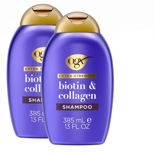 OGX Purple Biotin & Collagen Volumizing Shampoo 13oz Pack of 2 - Extra Strength, Sulfate-Free for Fine Hair