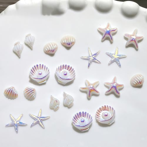 50Pcs Ocean Theme Beach Nail Charms - Starfish & Shell Rhinestones