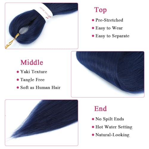 Dark Blue Pre-Stretched Braiding Hair Extensions - 20 Inch Itch-Free