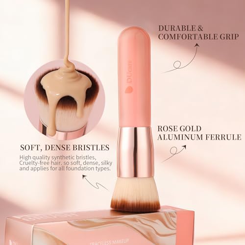 DUcare Foundation Brush for Liquid Makeup,Flat Top Kabuki Foundation Brushes - Premium Makeup Brush for Liquid, Cream, Powder,Buffing, Blending,Pink