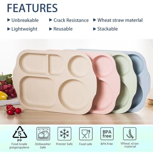 12-Inch Large Divided Plates - Durable Wheat Straw, BPA-Free, 4-Pack