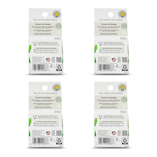 RADIUS Vegan Sponge Floss Peppermint 55 Yards - Pack of 4 for Sensitive Gums