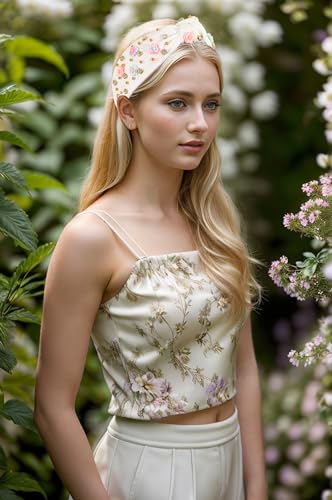 B-White Floral Knotted Headband for Women | Sparkly Beaded Hair Accessory