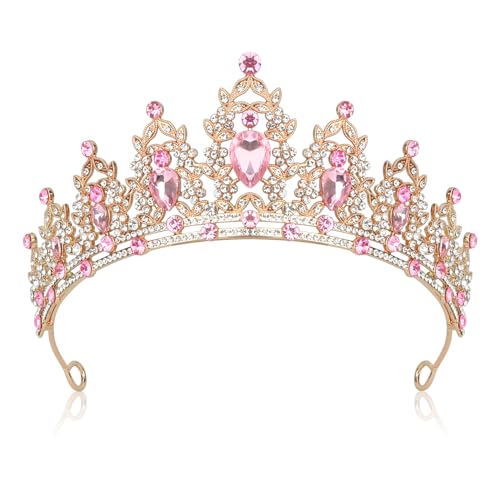 Pink Rhinestone Tiara Baroque Style Queen Crown Headband - Adult Party Wedding