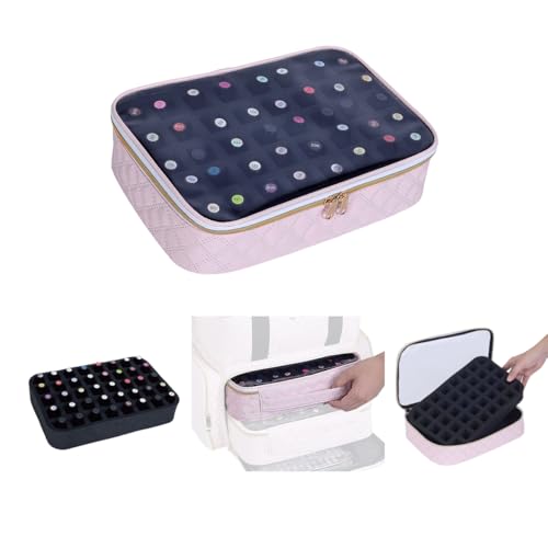 Pink Clear Nail Polish Organizer Bag Holds 40 Bottles with Detachable Compartments
