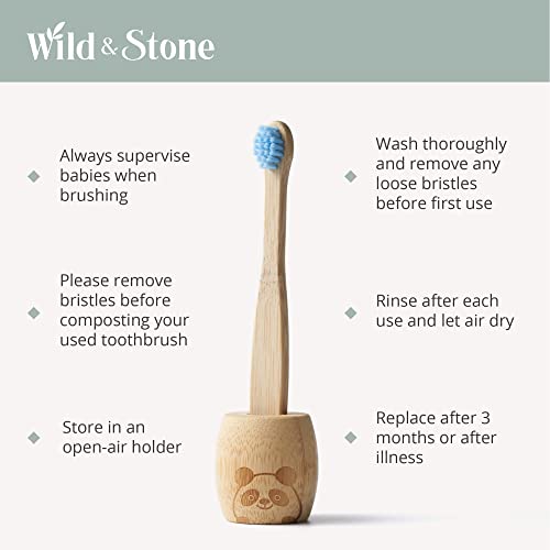 Wild & Stone Organic Baby Bamboo Toothbrushes - 4 Pack, Soft Bristles, Compostable Handle