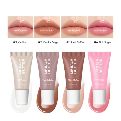 DENESTUP Hydrating Lip Gloss Set - 4 Mini Lip Balm Pack with Plumping Shine