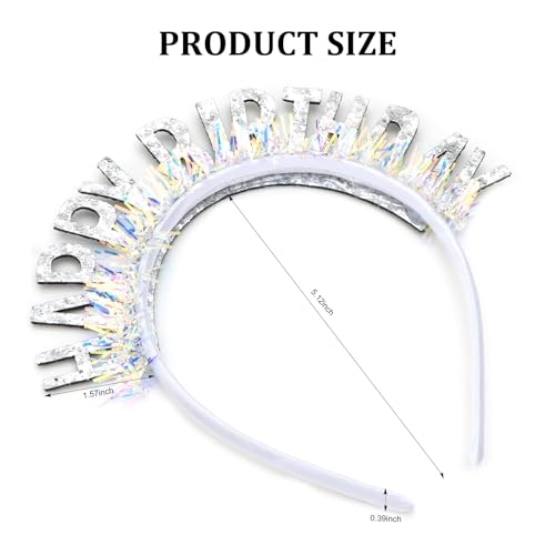 CIEHER Silver Birthday Crown Headband with Laser Sequins & Glitter Letters