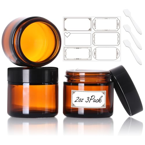 Amber 2oz Glass Cosmetic Jars with Lids - 3 Pack, Leak-Proof, Reusable Travel Containers