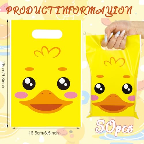 50 Pack Yellow Duck Party Favor Bags - Cute Cartoon Treat Bags