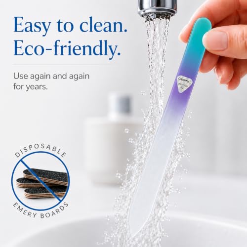KADDEO 2-Pack Aqua & Silver Czech Glass Nail Files for Natural Nails Dual-Grit