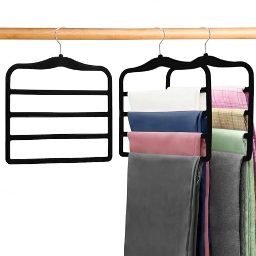 2-Pack Velvet Multi-Layer Pants Hangers - Space Saving Closet Organizers